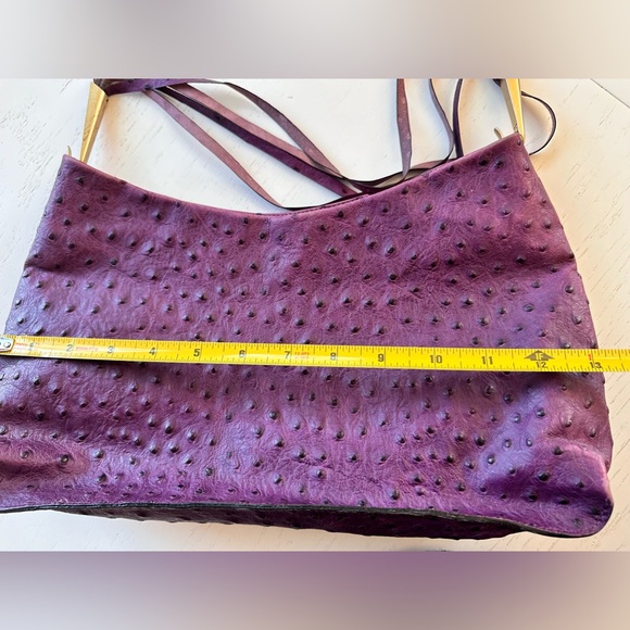 Francesco Biasia Purple Leather Ostrich Embossed Purse Italy - Picture 9 of 11